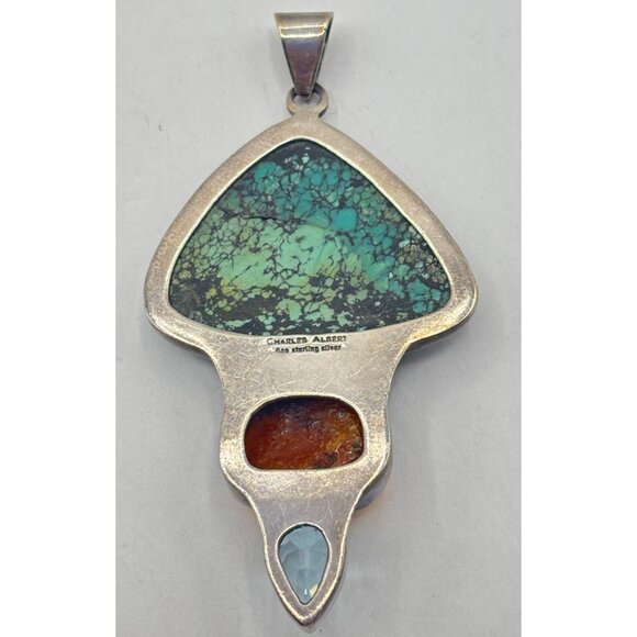 Charles Albert Sterling Silver Pendant Turquoise Amber Blue Topaz 925 - Picture 2 of 6